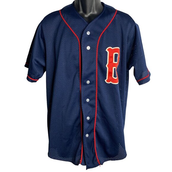 Vintage Wilson Boston Red Sox Jersey L Blue Mesh Buttons No 12 Satin Patches